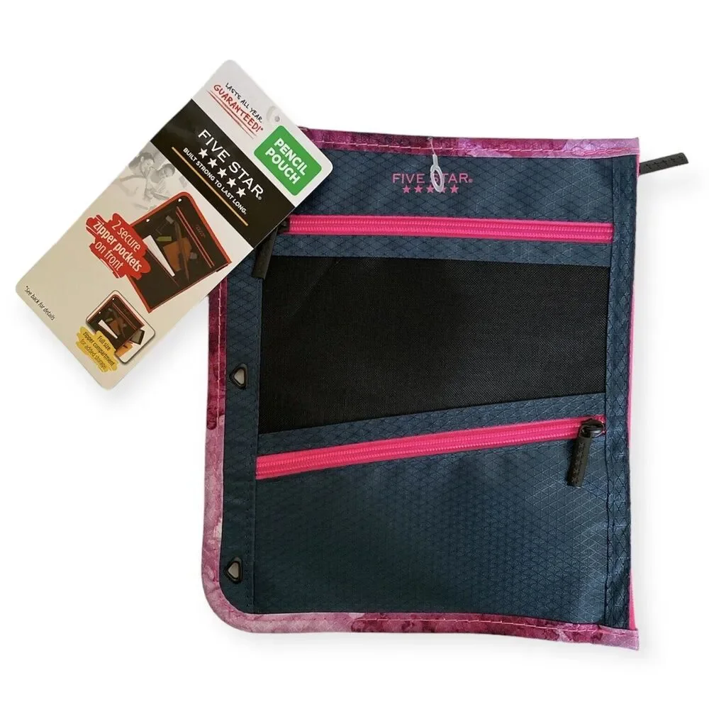 MEAD FIVE STAR Durashield Pen Pencil Pouch for Binder Zippered Blue Pink NEW